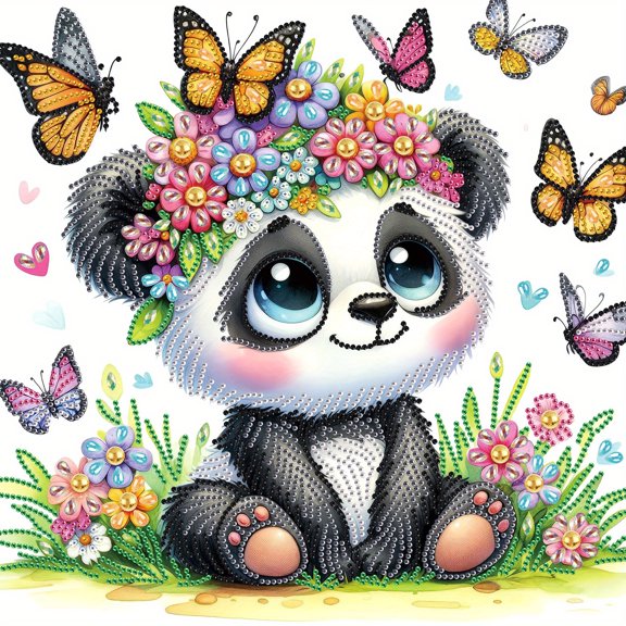 5D DIY Diamond Painting Kit, Butterfly Panda Pattern Home Decor Handicraft, Complete Tool Kit Included, 15.7x15.7in