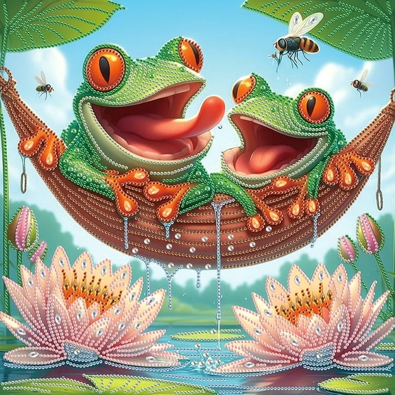 5D DIY Diamond Painting Kit, Cheerful Frog Pattern Home Decor Craft, Includes Full Set of Tools, 15.7x15.7in