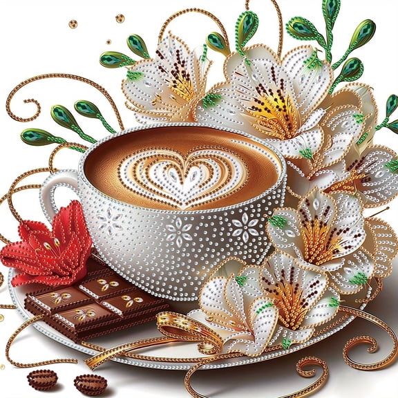 5D DIY Diamond Painting Kit, Coffee Pattern Home Decor Handicraft, Complete Tool Kit Included, 15.7x15.7in