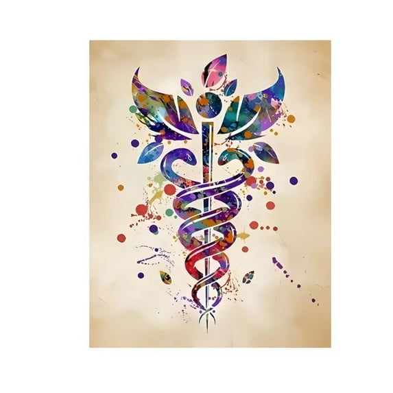 5D DIY Diamond Painting Kit, Colorful Cartoon Caduceus Design, Round Acrylic Drill Art, Living Room Bedroom Wall Decor, Craft Artwork