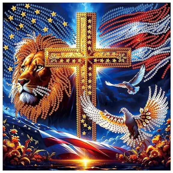 5D DIY Diamond Painting Kit, Cross National Flag Lion Special Diamond DIY Art Kit for Adults for Home Decoration and Gift Selection