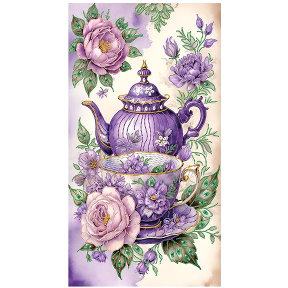 5D DIY Diamond Painting Kit, Cup Teapot Pattern Home Decor Handicraft, Complete Tool Kit Included, 15.7x27.5in
