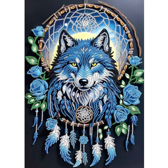 5D DIY Diamond Painting Kit Dreamcatcher Wolf Head Creative Diamond Craft Suitable for Home Office Decor, Festive Gifts 11.8 x 15.7 in