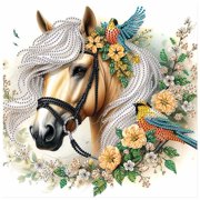 5D DIY Diamond Painting Kit Floral Horse Creative Handicraft for Home Wall Decor, Birthday or Christmas Gift