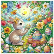 5D DIY Diamond Painting Kit Floral Rabbit Handmade Creative Artwork for Home Wall Decor and Easter Gifts