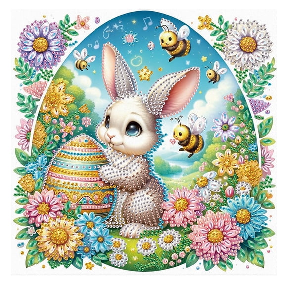 5D DIY Diamond Painting Kit Flower, Bee, Rabbit Easter Special Shapes Diamond Craft Creative Artwork for Home & Office Decor, Holiday Gifts