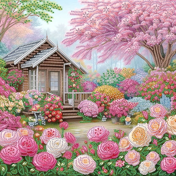 5D DIY Diamond Painting Kit, Flower House Pattern Home Decor Handicraft, Complete Tool Kit Included, 15.7x15.7in