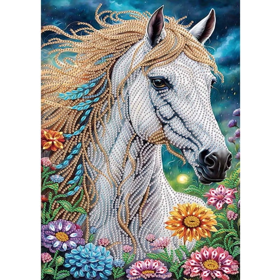 5D DIY Diamond Painting Kit Flower Sea Horse Creative Diamond Craft Suitable for Home Office Decor, Festive Gifts 11.8 x 15.7 in