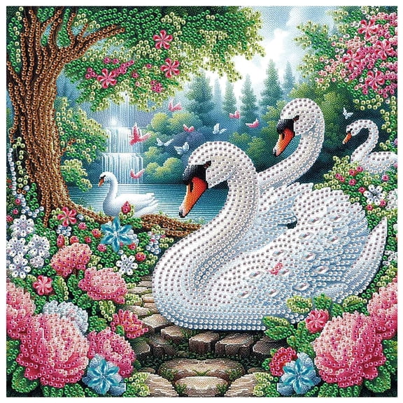 5D DIY Diamond Painting Kit Flower Sea Swan Special Shape Creative Diamond Craft Suitable for Home and Office Decor, Festive Gifts