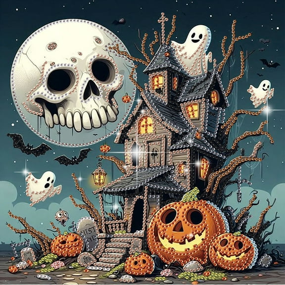 5D DIY Diamond Painting Kit Halloween House Theme Unique Diamond Shapes Handcrafted Artwork for Beginners and Adults Perfect for Home Wall Decor and Holiday Gifts