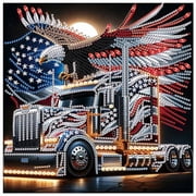 5D DIY Diamond Painting Kit Handcrafted Creative Artwork Featuring Flag, Car, and Eagle for Home Wall Decor and Independence Day Gifts