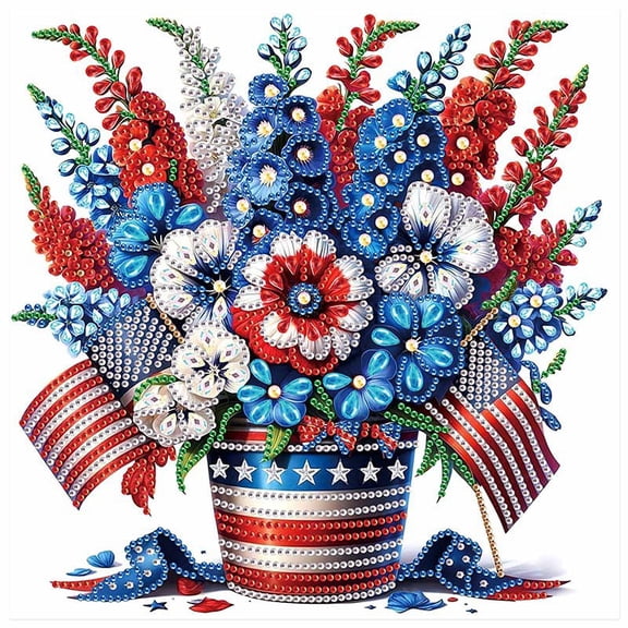 5D DIY Diamond Painting Kit, Handmade Creative Artwork Featuring National Flag and Flowers for Home Wall Decor and Independence Day Gifts