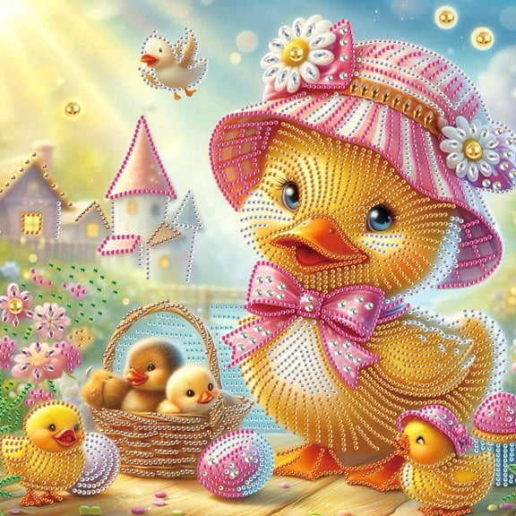 5D DIY Diamond Painting Kit, Happy Little Yellow Duck Pattern Home Decor Handicraft, Complete Tool Kit Included, 15.7x15.7in