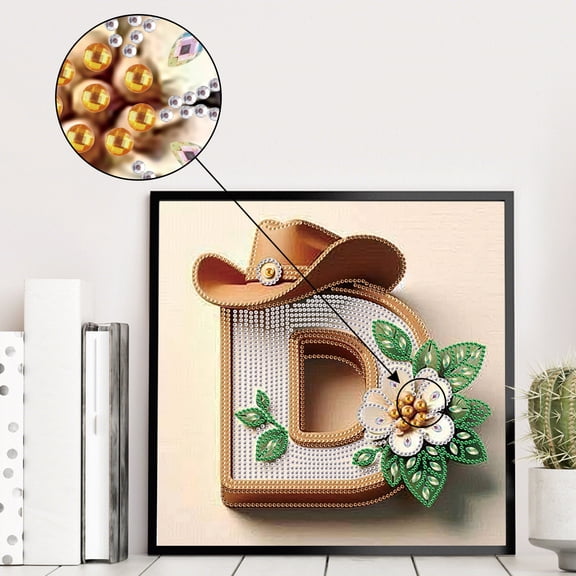 5D DIY Diamond Painting Kit Hat Letter D Special Shape Creative Diamond Craft Suitable for Home and Office Decor, Festive Gifts