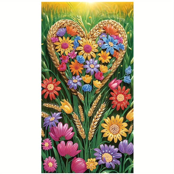 5D DIY Diamond Painting Kit, Heart-Shaped Wheat Ear Pattern Home Decor Handicraft, Complete Tool Kit Included, 15.7 x 27.5 inches