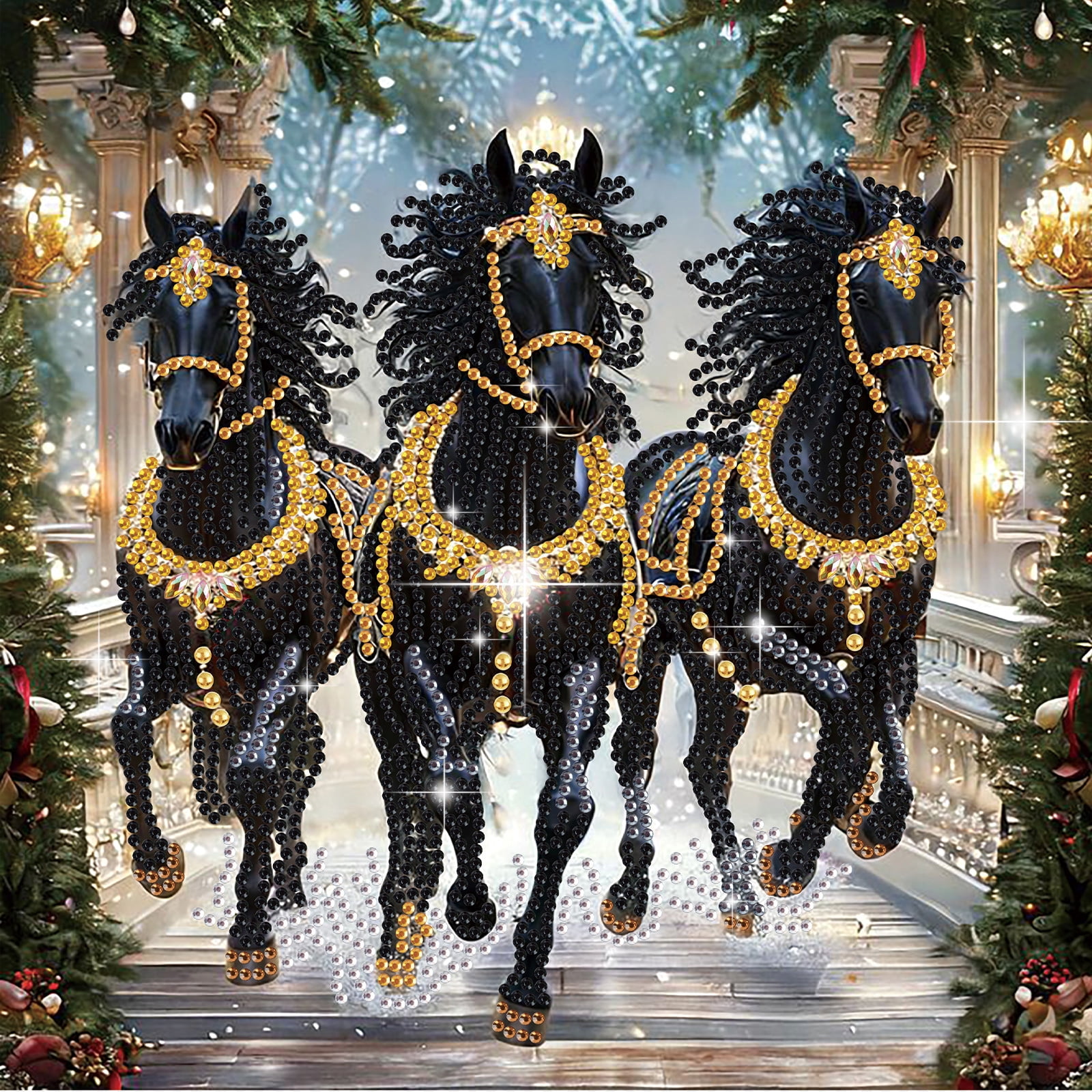 5D DIY Diamond Painting Kit Leaping Black Horse Special Diamond Shapes ...