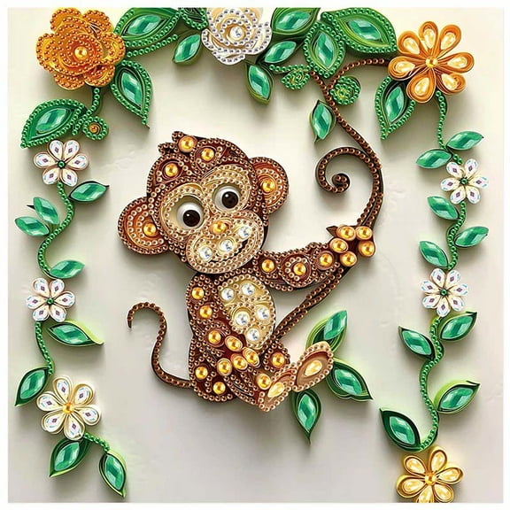5D DIY Diamond Painting Kit, Monkey Creative Handicraft Artwork for Home Wall Decor, Birthday and Christmas Gift