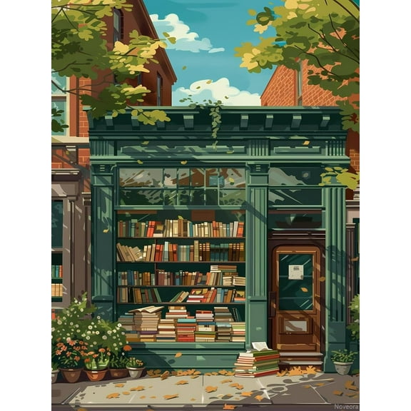 5D DIY Diamond Painting Kit "Old Bookstore" Round Diamond Art Crafts for Adults, Suitable for Wall Decoration, Bedroom and Home Decoration