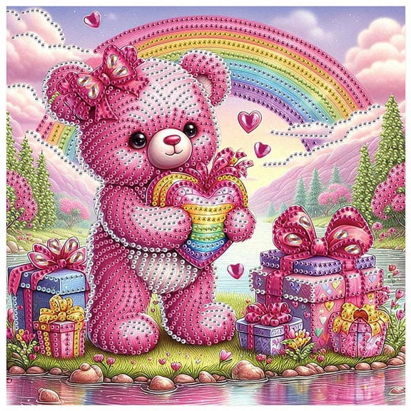 5D DIY Diamond Painting Kit, Rainbow Bear Handmade Creative Artwork for Home Wall Decor and Holiday Gifts