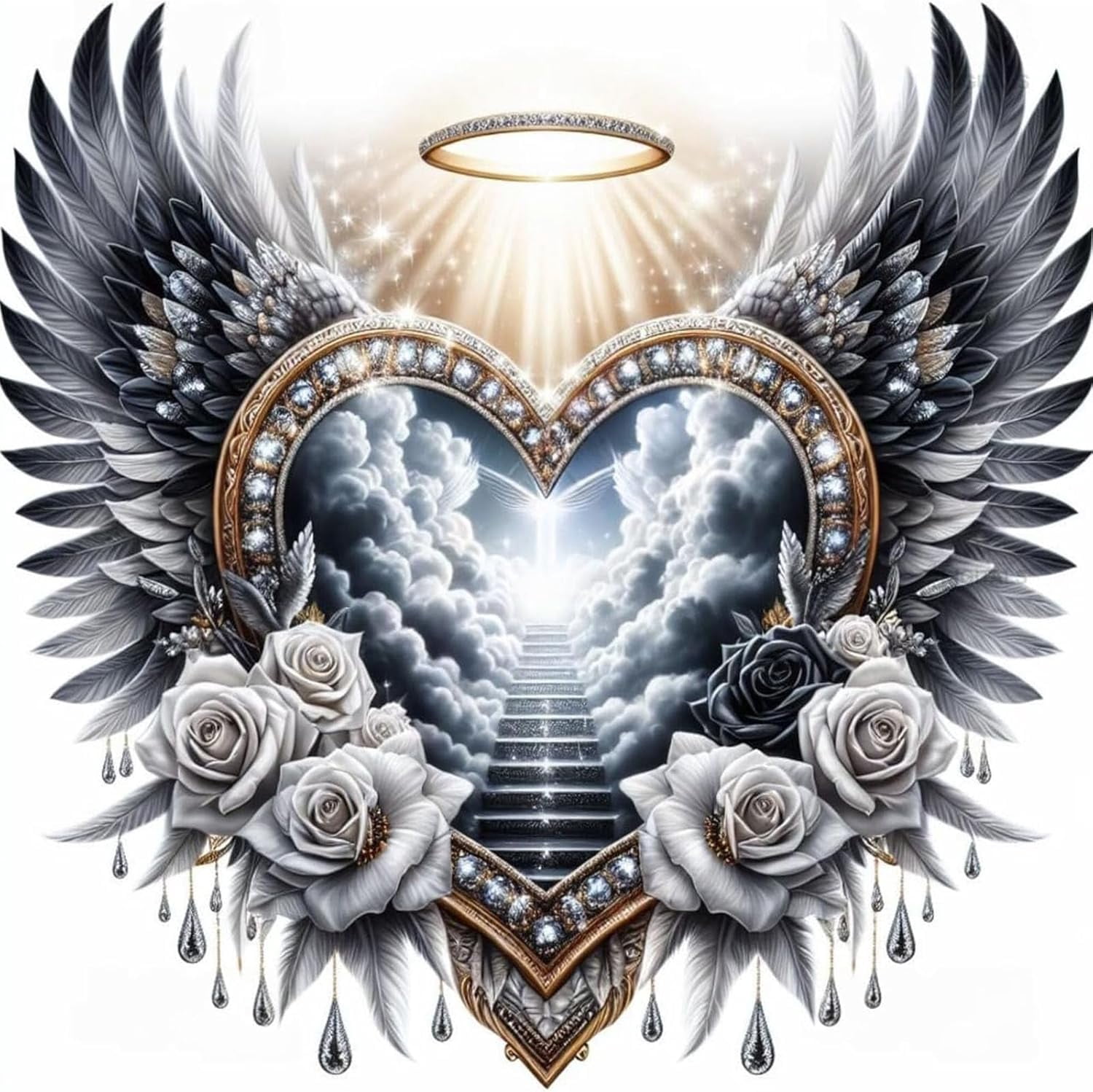 5D DIY Diamond Painting Kits for Adults, Heart Wing Angel Full Drill Embroidery Cross Stitch Crystal Rhinestone Paintings Pictures Arts Wall Decor Painting Dots Kits 13.8X13.8 in
