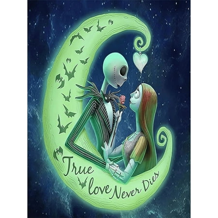 5D DIY Diamond Painting Kits for Adults Kids, Jack and Sally Full Drill Embroidery Cross Stitch Crystal Rhinestone Paintings Pictures Arts Wall Decor Painting Dots Kits 12x16 in