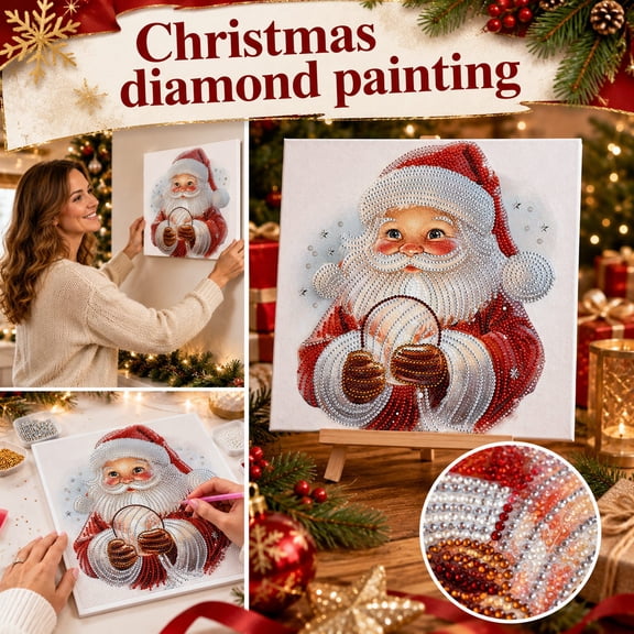 5D DIY Diamond Painting Kits Painting Santa 30x30cm ,Partial Special Shape Art Kits for Beginners, Crystal Rhinestones Painting for Home Wall Decoration