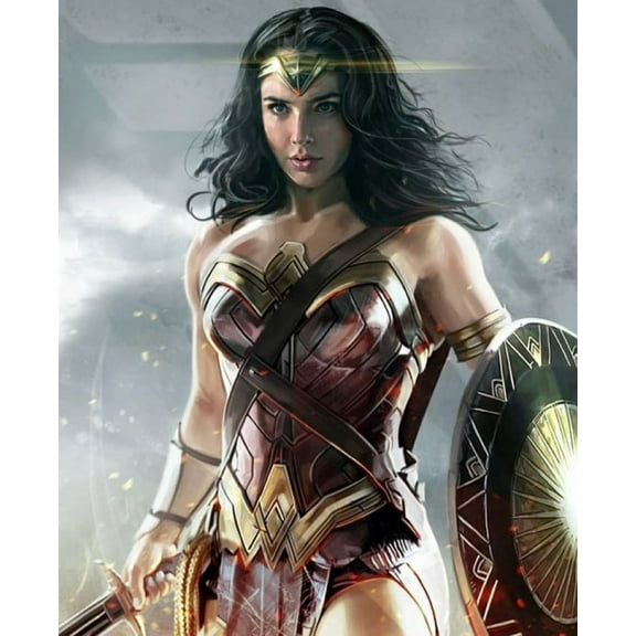 5D DIY Diamond Painting Kits for Adults,Diana Prince Round Full Drill Resin Beads Diamond Dots Art Craft Set,Wonder Woman,12x16inch