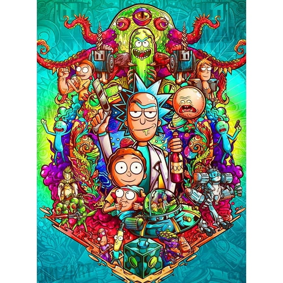 5D DIY Diamond Painting Kits for Adults,Round Full Drill Resin Beads Diamond Dots Art Craft Set,Rick and Morty,12x16inch