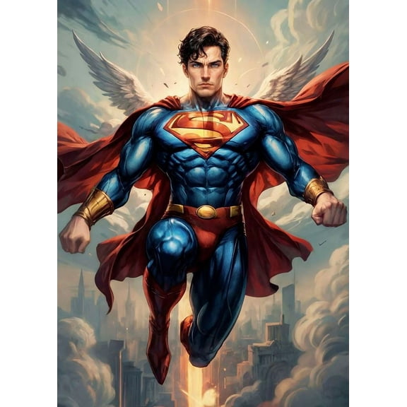 5D DIY Diamond Painting Kits for Adults,Superman Round Full Drill Resin Beads Diamond Dots Art Craft Set,12x16inch