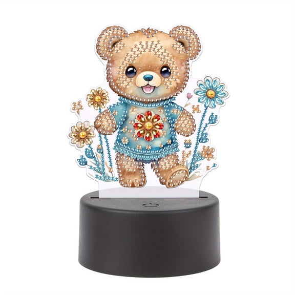 5D DIY Diamond Painting LED Light Kit Cheerful Bear Personalised Decorative Night Light Suitable for Home Decor and Gift Ideas