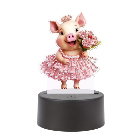 5D DIY Diamond Painting LED Light Kit Cheerful Pig Personalised Decorative Night Light Suitable for Home Decor and Gift Ideas