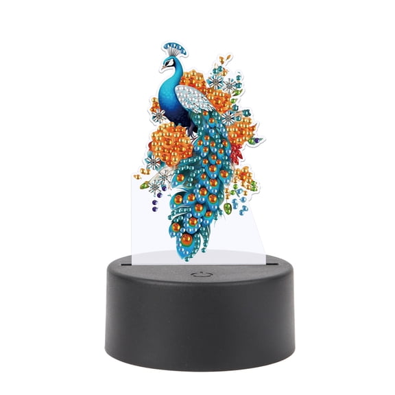 5D DIY Diamond Painting LED Light Kit Floral Peacock Personalised Decorative Night Light Suitable for Home Decor and Gift Ideas