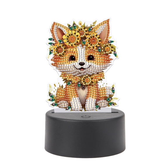5D DIY Diamond Painting LED Light Kit Flower Fox Personalised Decorative Night Light Suitable for Home Decor and Gift Ideas