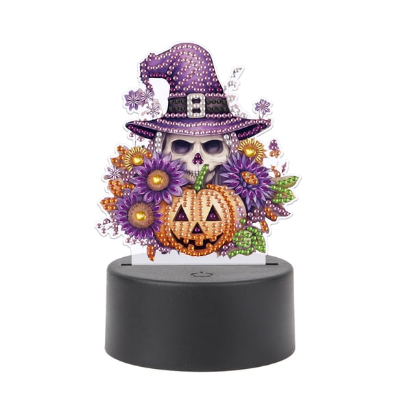 5D DIY Diamond Painting LED Light Kit Halloween Pumpkin Skull Personalised Decorative Night Light Suitable for Home Decor and Gift Ideas