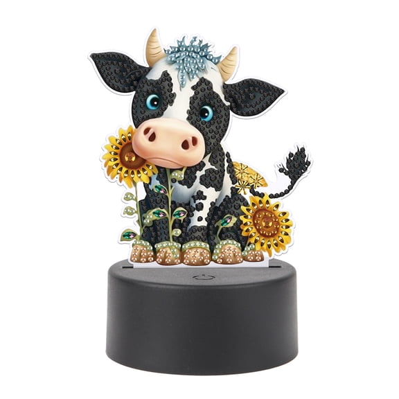 5D DIY Diamond Painting LED Light Kit Sunflower and Cow Personalised Decorative Night Light Suitable for Home Decor and Gift Ideas