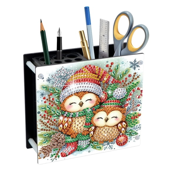5D DIY Diamond Painting Pencil Holder Kit Christmas Owl Theme Special Shape Design Artistic Home Decor and Gift Selection