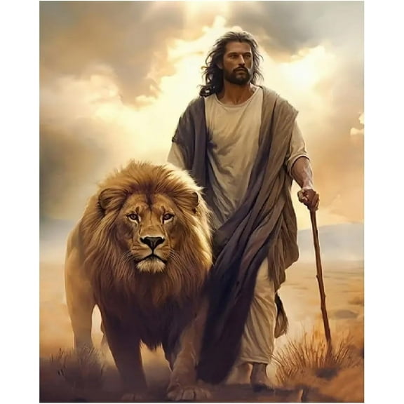 5D DIY Diamond Painting Set (Adult) - "Jesus, Easter, Religious Christ, Lion" Beginner Diamond Art Set, Full Circle Diamond Crafts, Home Wall Decoration Gift