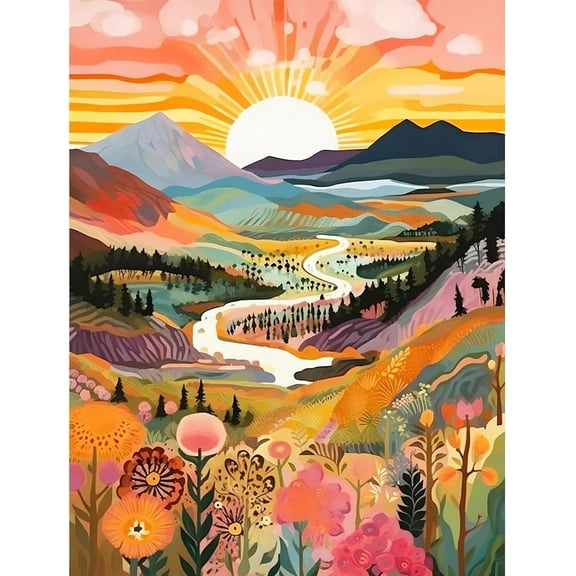 5D DIY Diamond Painting Set (Adults) - "Landscape, Sunrise" Beginner Diamond Art Set, Full Circle Diamond Crafts, Home Wall Decor Gift