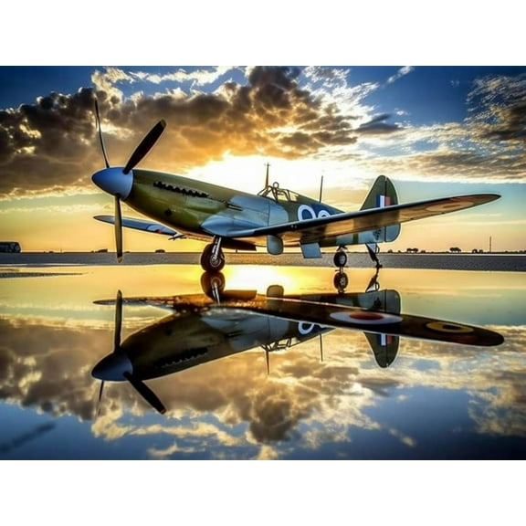 5D DIY Diamond Painting Set "Airplane, Sunset" Round Diamond Art Crafts for Adults, Suitable for Wall Decoration, Bedroom and Home Decoration