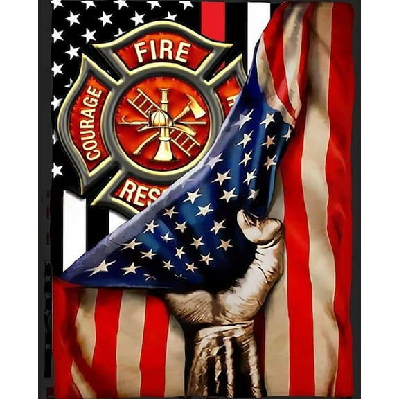 5D DIY Diamond Painting Set "American Flag Firefighter" Round Diamond Art Crafts for Adults, Suitable for Wall Decoration, Bedroom and Home Decoration