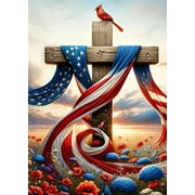 5D DIY Diamond Painting Set "American Flag Patriotic, Cross" Round Diamond Art Crafts for Adults, Suitable for Wall Decoration, Bedroom and Home Decoration