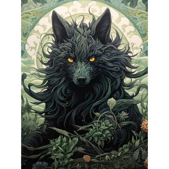 5D DIY Diamond Painting Set "Black Wolf, Animals" Round Diamond Art Crafts for Adults, Suitable for Wall Decoration, Bedroom and Home Decoration