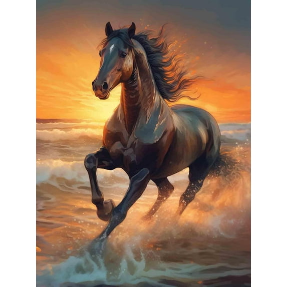 5D DIY Diamond Painting Set "Brown Horse, Animals" Round Diamond Art Crafts for Adults, Suitable for Wall Decoration, Bedroom and Home Decoration