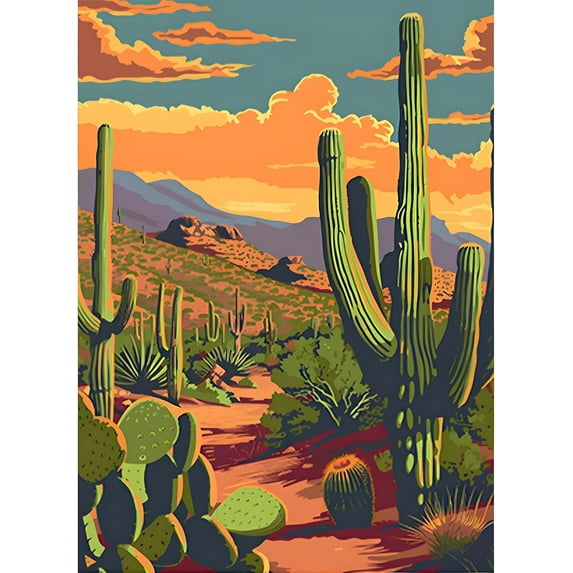 5D DIY Diamond Painting Set "Cactus" Round Diamond Art Crafts for Adults, Suitable for Wall Decoration, Bedroom and Home Decoration