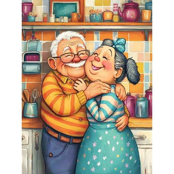 5D DIY Diamond Painting Set "Cartoon Couple" Round Diamond Art Crafts for Adults, Suitable for Wall Decoration, Bedroom and Home Decoration