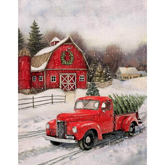 5D DIY Diamond Painting Set "Christmas, Winter, Truck" Round Diamond Art Crafts for Adults, Suitable for Wall Decoration, Bedroom and Home Decoration