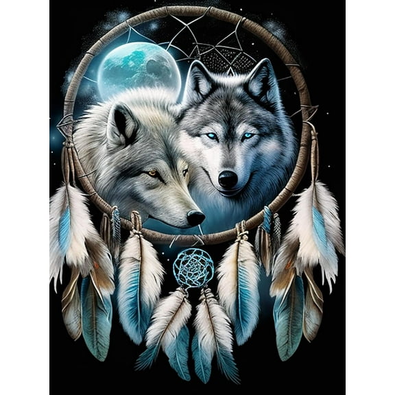 5D DIY Diamond Painting Set "Dream Catcher Wolf, Animals" Round Diamond Art Crafts for Adults, Suitable for Wall Decoration, Bedroom and Home Decoration