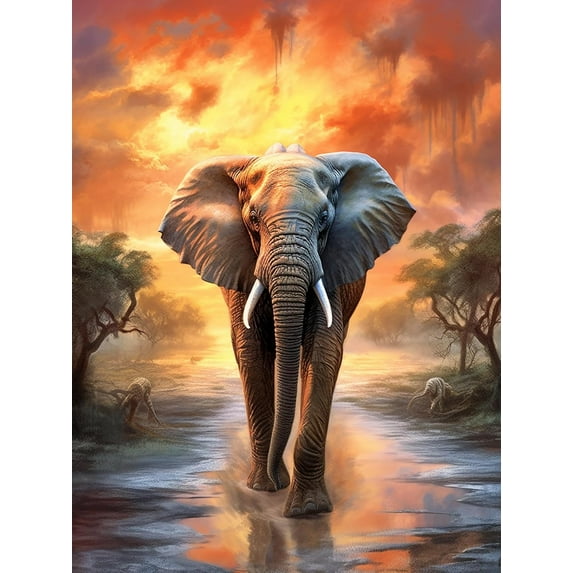 5D DIY Diamond Painting Set "Elephant" Round Diamond Art Crafts for Adults, Suitable for Wall Decoration, Bedroom and Home Decoration