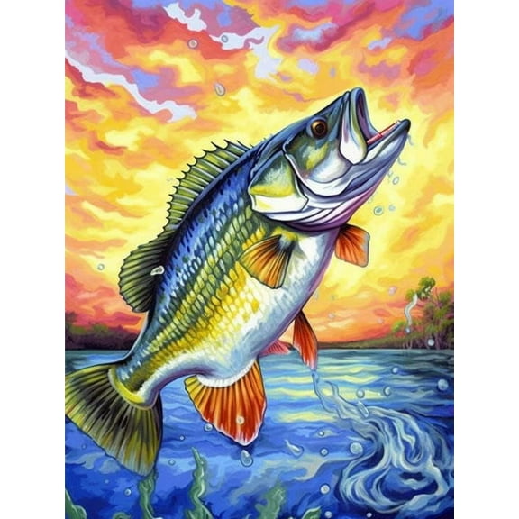 5D DIY Diamond Painting Set "Fish" Round Diamond Art Crafts for Adults, Suitable for Wall Decoration, Bedroom and Home Decoration
