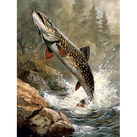 5D DIY Diamond Painting Set "Fish" Round Diamond Art Crafts for Adults, Suitable for Wall Decoration, Bedroom and Home Decoration